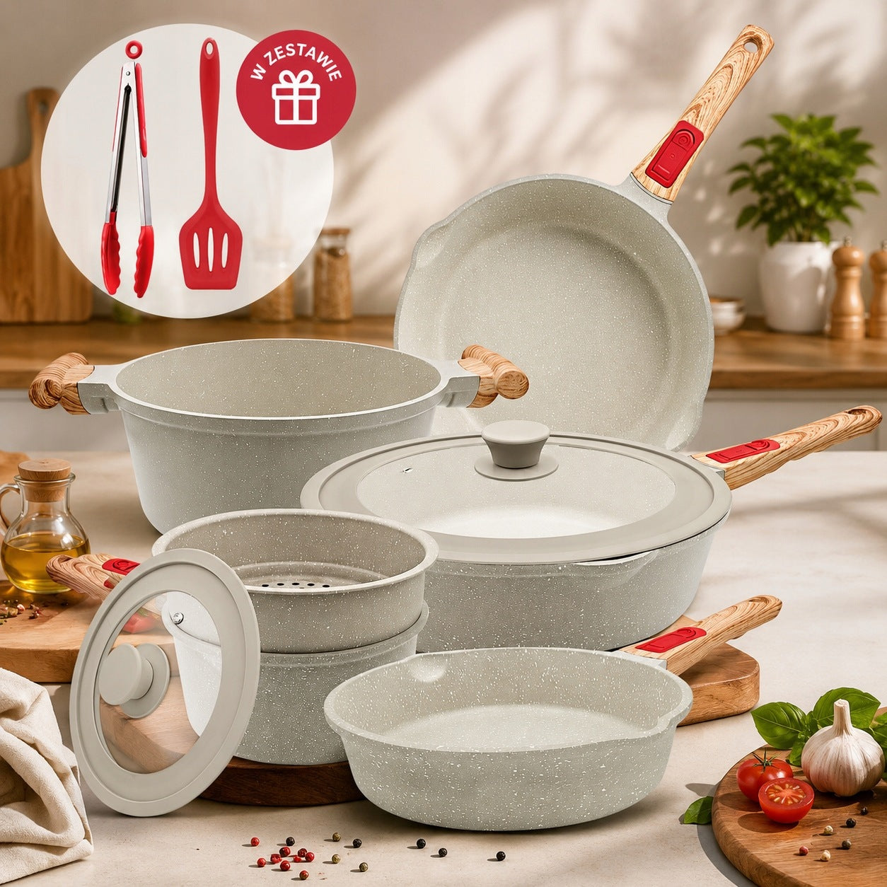 SET OF PANS AND POTS 10EL. | ALUMINUM | INDUCTION | REMOVABLE HANDLES