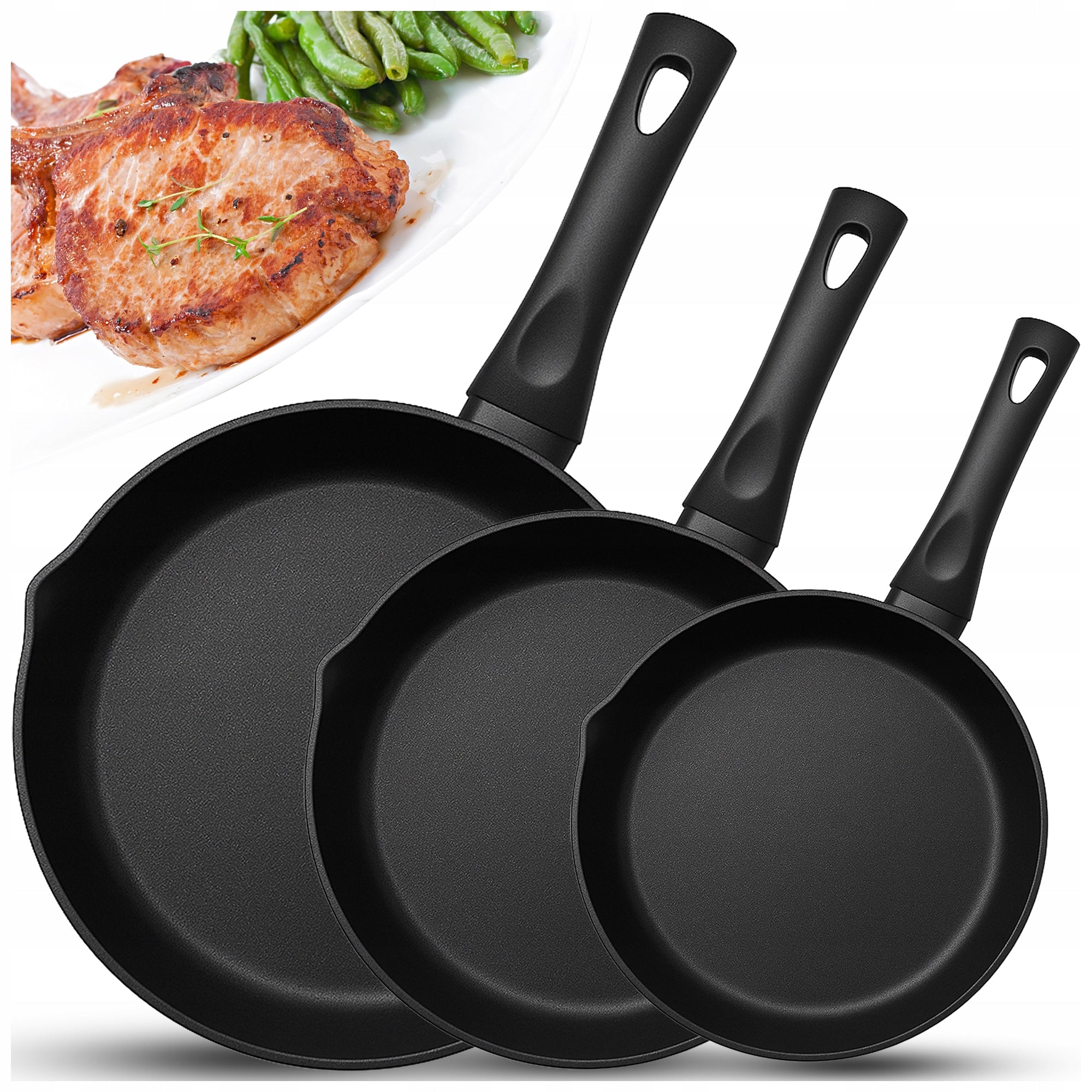 SET OF PANS FOR INDUCTION GAS SET 3PCS Ø20/22/26 CM NON STICK PAN