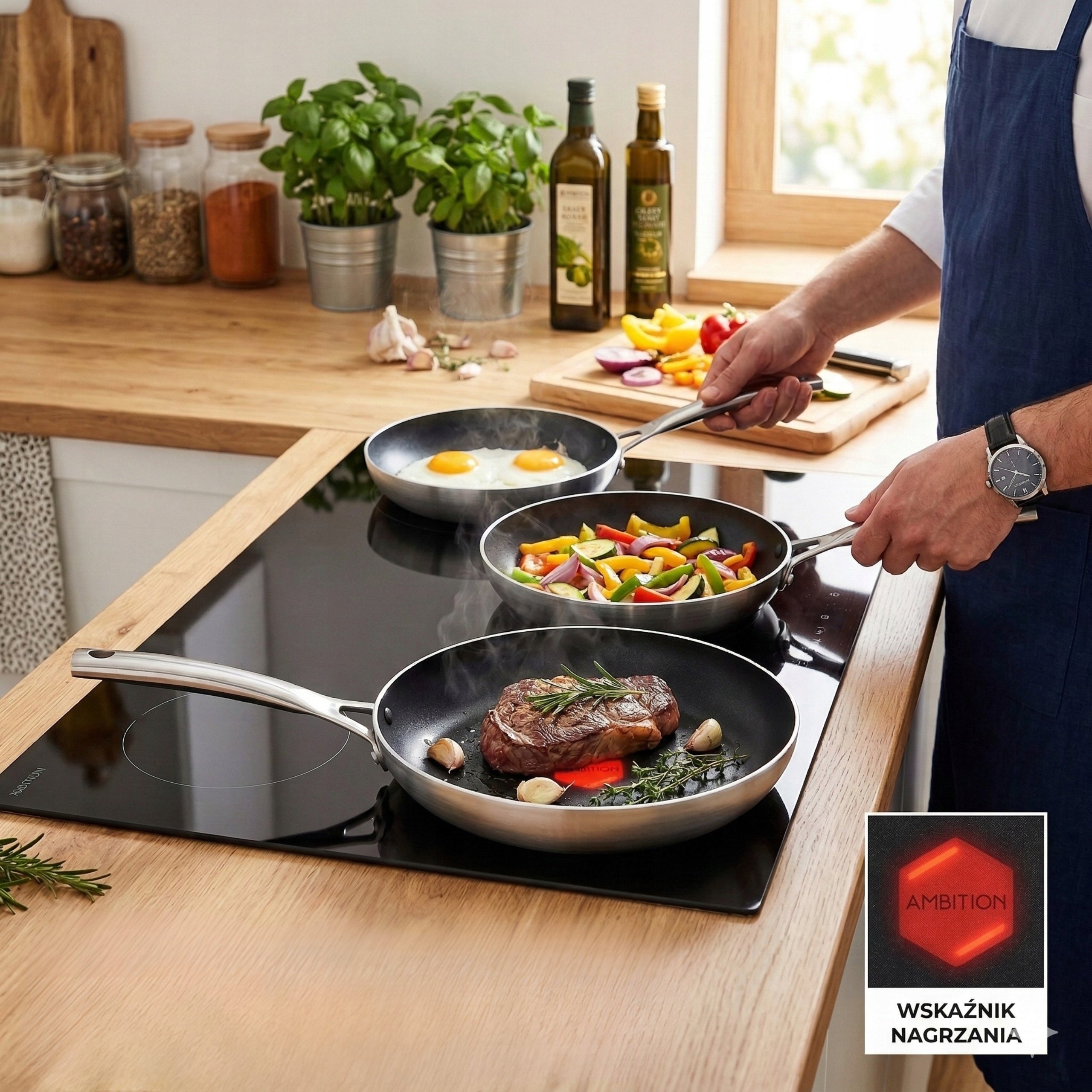 SET OF PANS INDUCTION NON-STICK AMBITION 20,26,28 Packaging status original