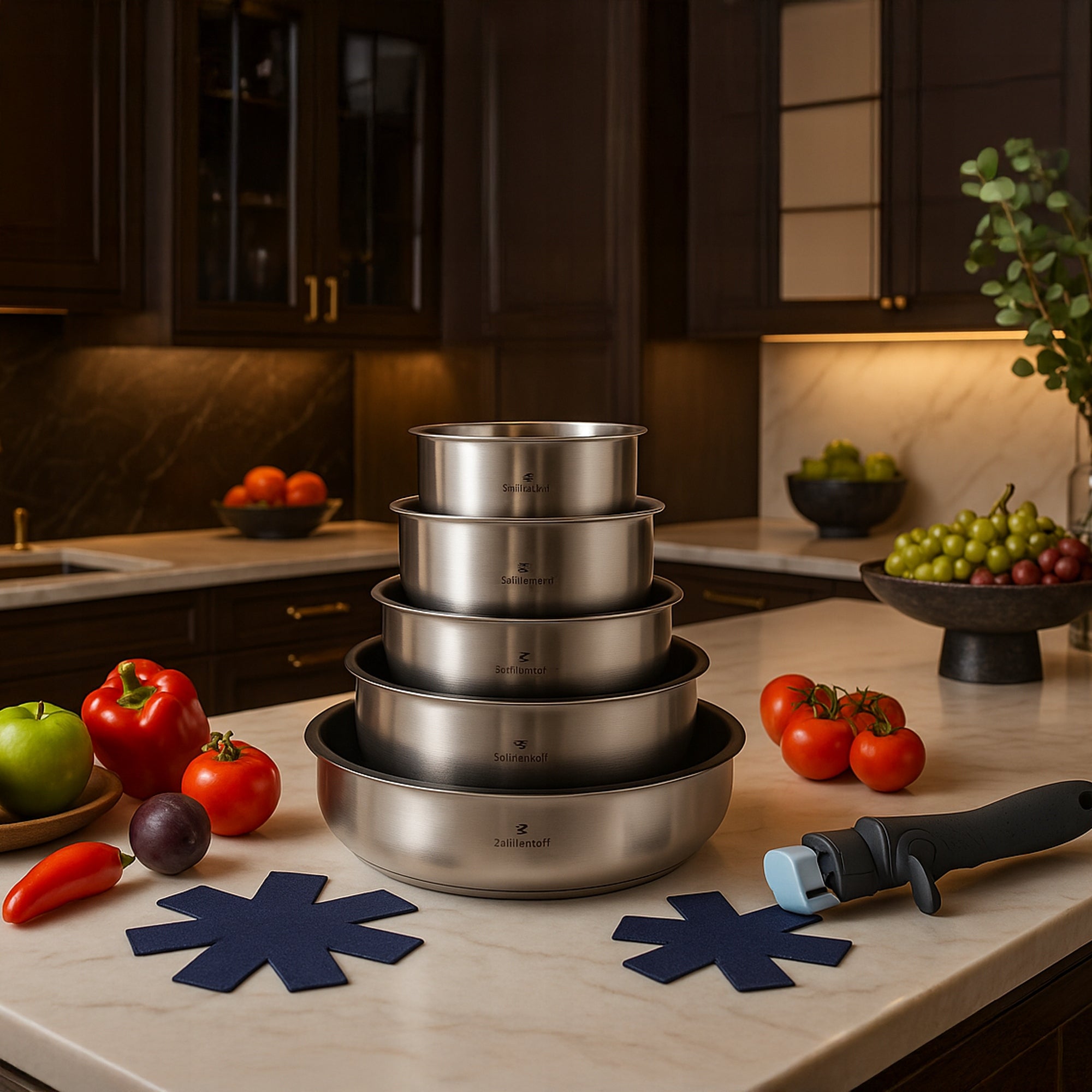 SET OF PANS WITH DETACHABLE HANDLE 20/24/28 CM + 2 POTS INDUCTION SET Manufacturer code 31330