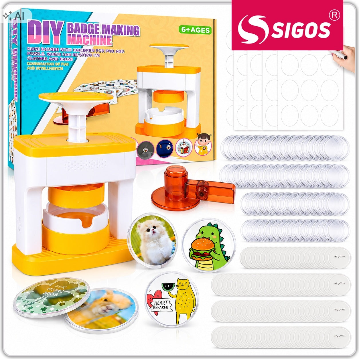 SET OF PIN MAKING MACHINE BADGES BASIC PRESS 48 PINS DIY Packaging status original