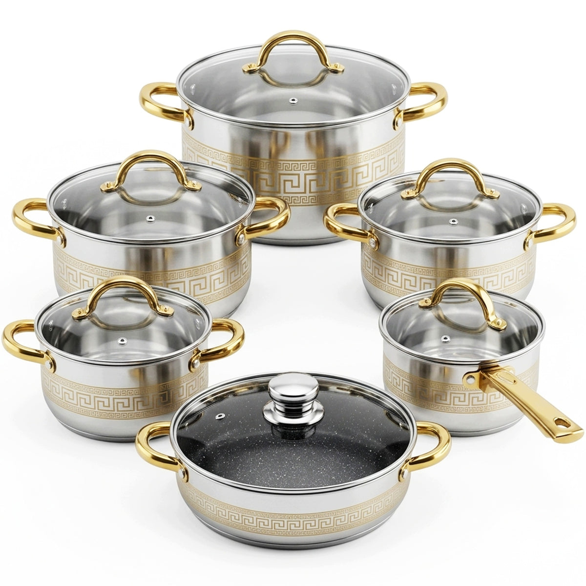 SET OF POTS 12 EL POTS + LIDS INDUCTION FOR GAS STAINLESS STEEL