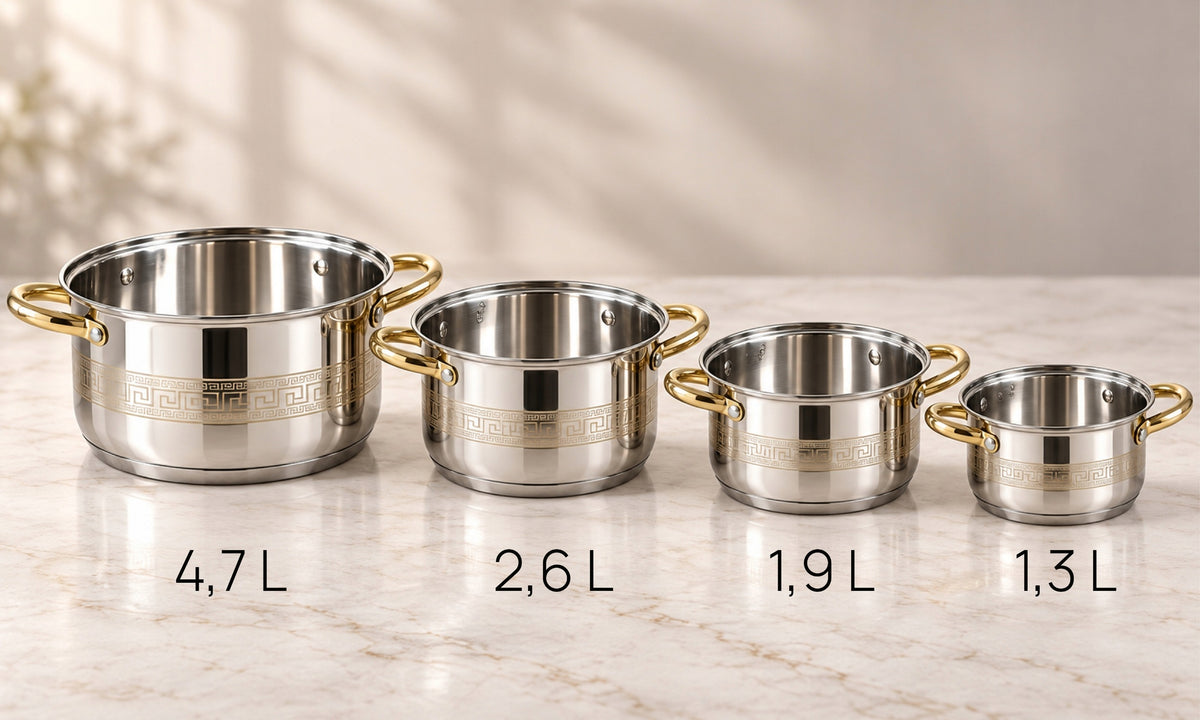 SET OF POTS 4 POTS + 4 LIDS INDUCTION STAINLESS STEEL SET Manufacturer code GARNKI INDUKCJA KOMPLET GARNKÓW 4x GARNEK