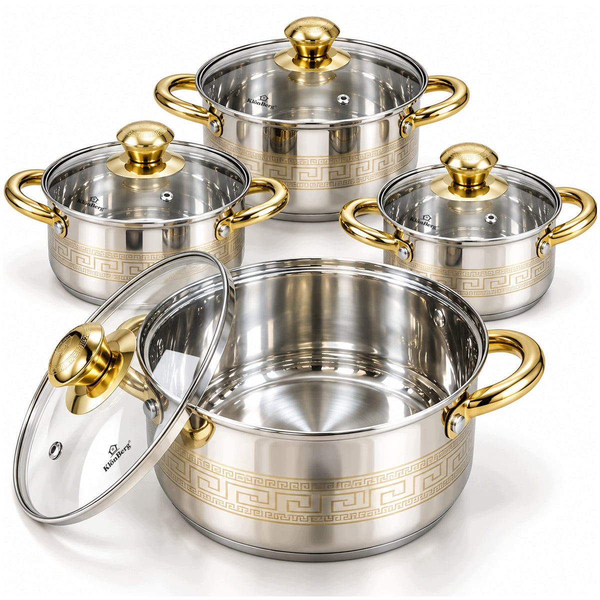 SET OF POTS 4 POTS + 4 LIDS INDUCTION STAINLESS STEEL SET