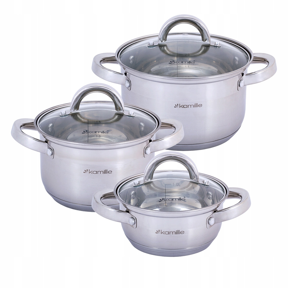 SET OF POTS 6 EL. SET OF STAINLESS STEEL WITH LIDS INDUCTION KAMILLE Packaging status original