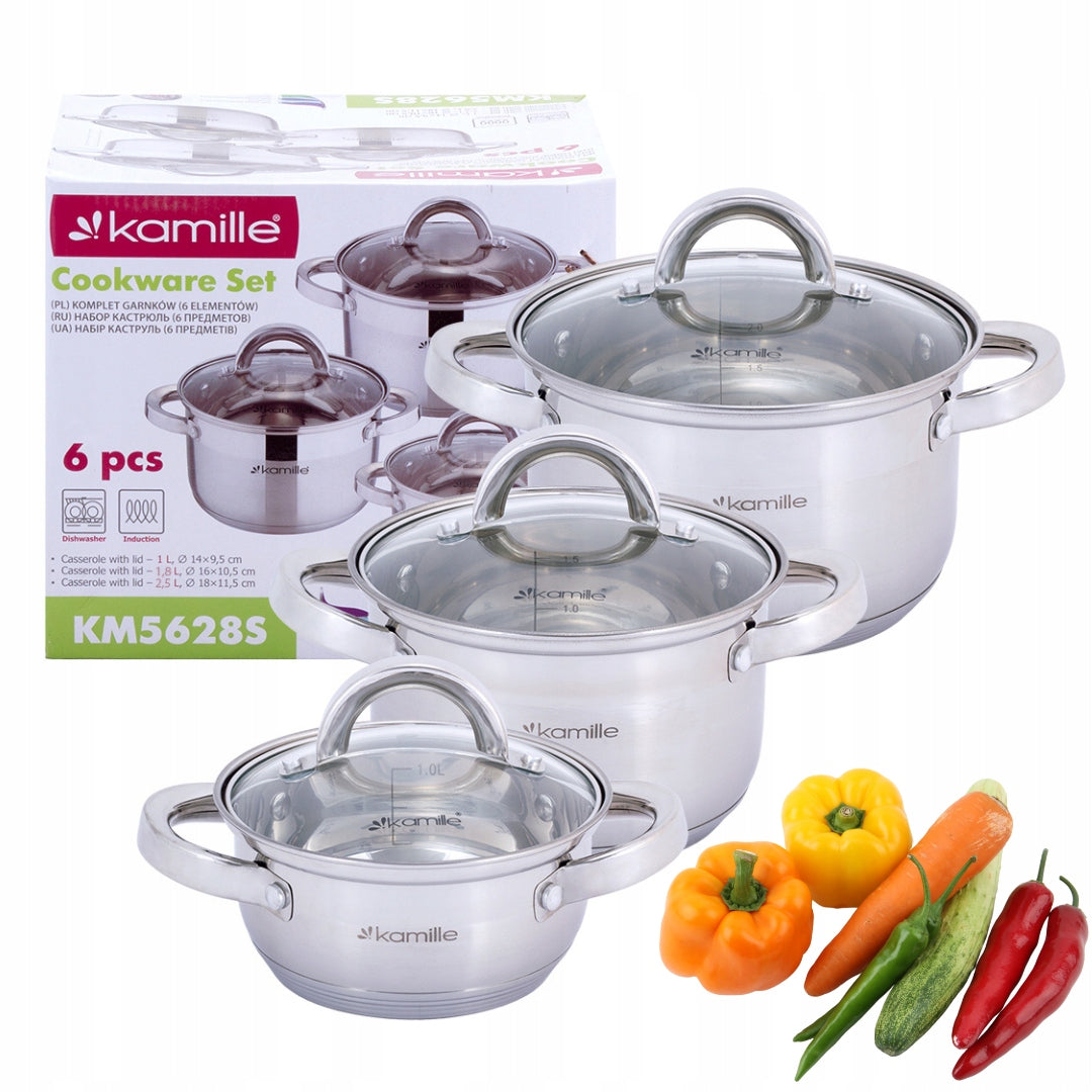 SET OF POTS 6 EL. SET OF STAINLESS STEEL WITH LIDS INDUCTION KAMILLE