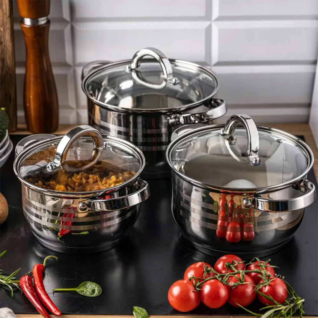 SET OF POTS 6 ELEMENTS SET INDUCTION MARBLED GAS Brand Klausberg