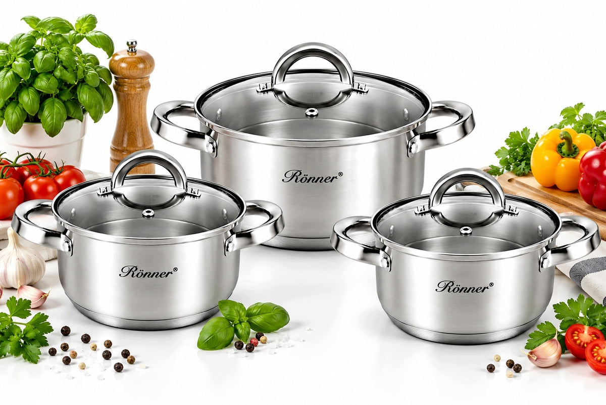 SET OF POTS 6el 20 22 24 cm STEEL NIERDZ INDUCTION GAS RONNER