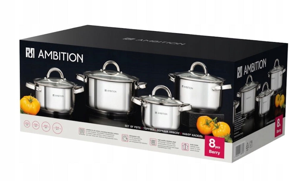 SET OF POTS AMBITION BERRY 8ELEMENTS STAINLESS STEEL INDUCTION