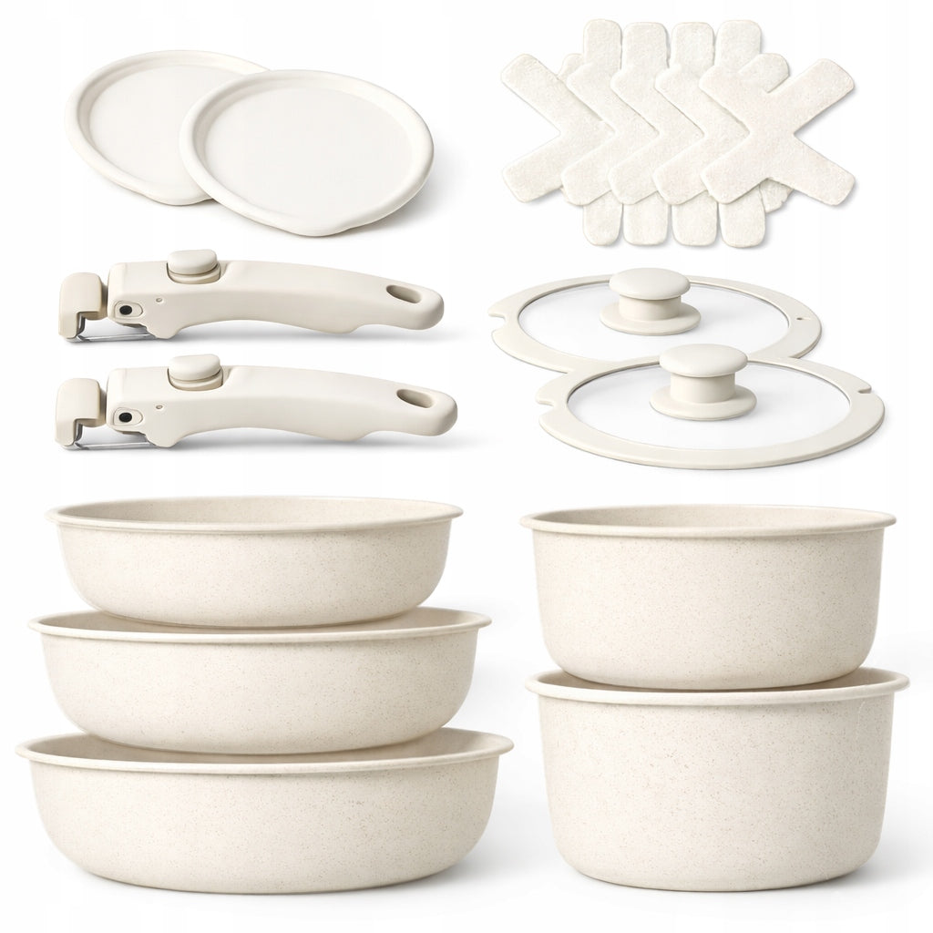 SET OF POTS AND PANS 15 EL 2X DETACHABLE HANDLE GAS INDUCTION