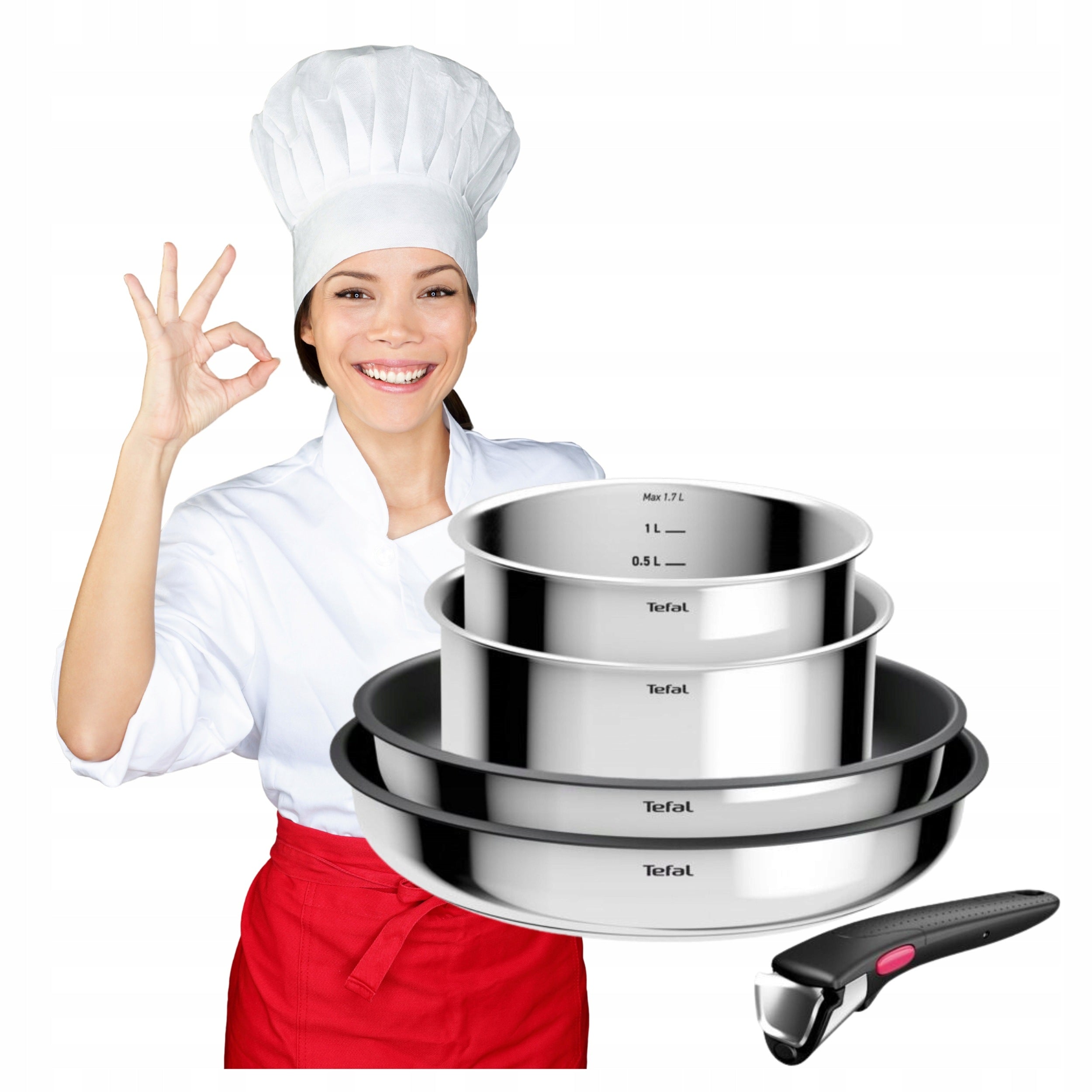 SET OF POTS AND PANS TEFAL INGENIO COOK 5 ELEMENTS DETACHABLE HANDLE