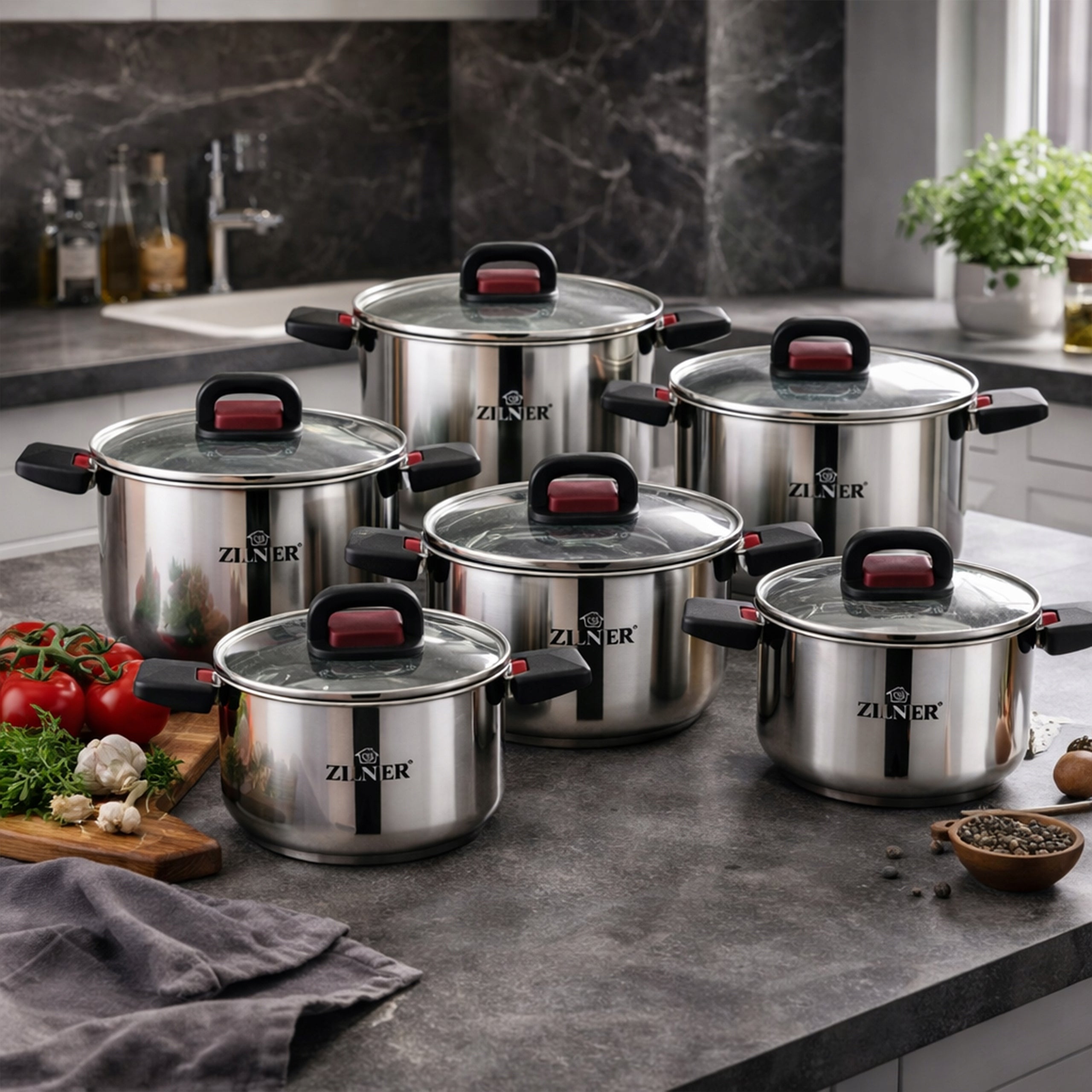 SET OF POTS FOR INDUCTION GAS STAINLESS STEEL COMPACT POTS 12 ELE Color silver