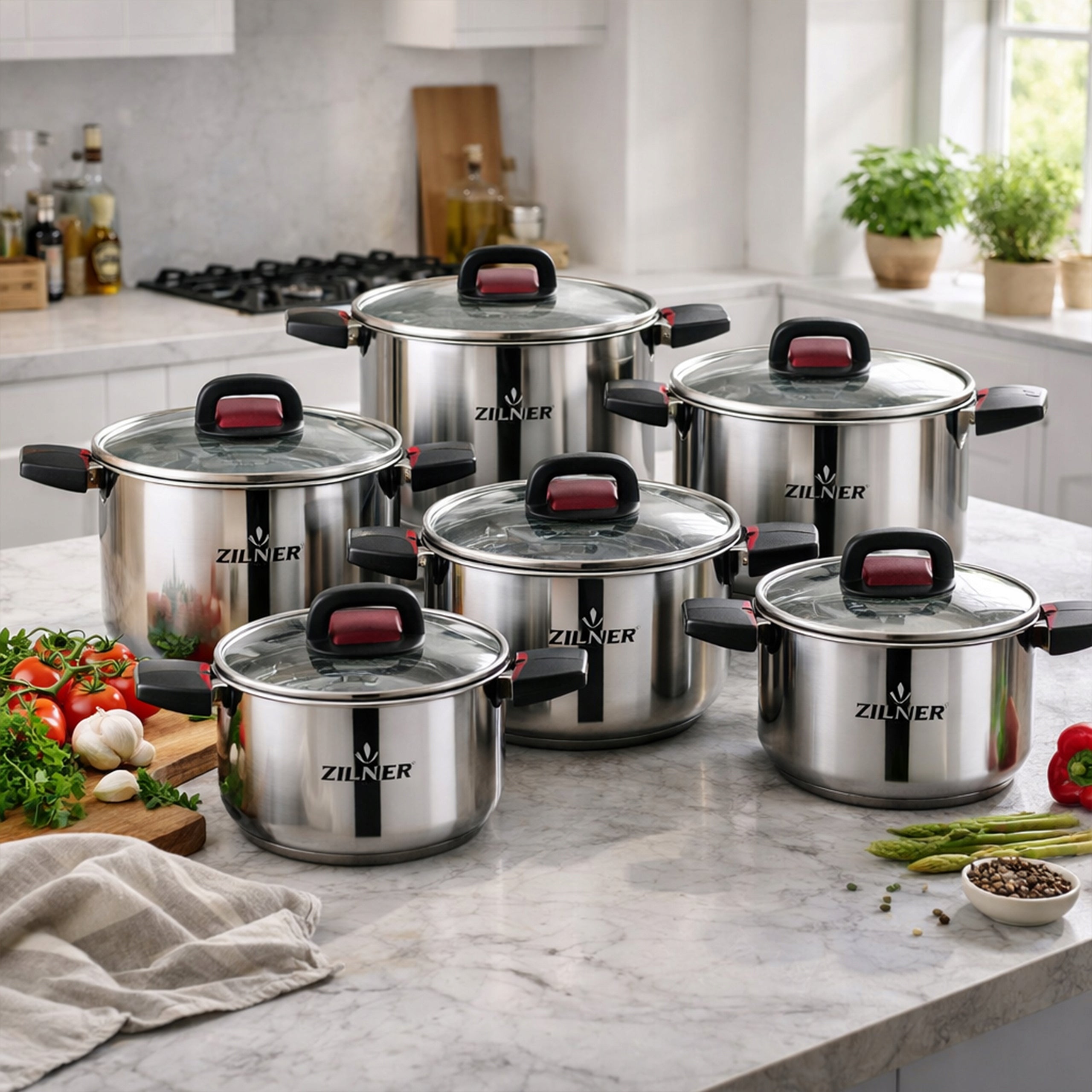 SET OF POTS FOR INDUCTION GAS STAINLESS STEEL COMPACT POTS 12 ELE Material stainless steel