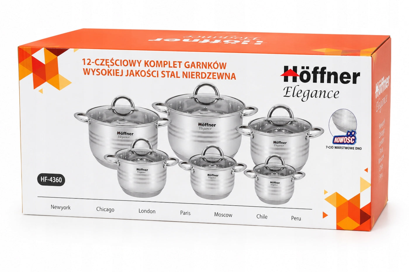 SET OF POTS FOR INDUCTION / GAS STAINLESS STEEL POTS SET OF 12 EL. Manufacturer code ZESTAW GARNKÓW HF-4360