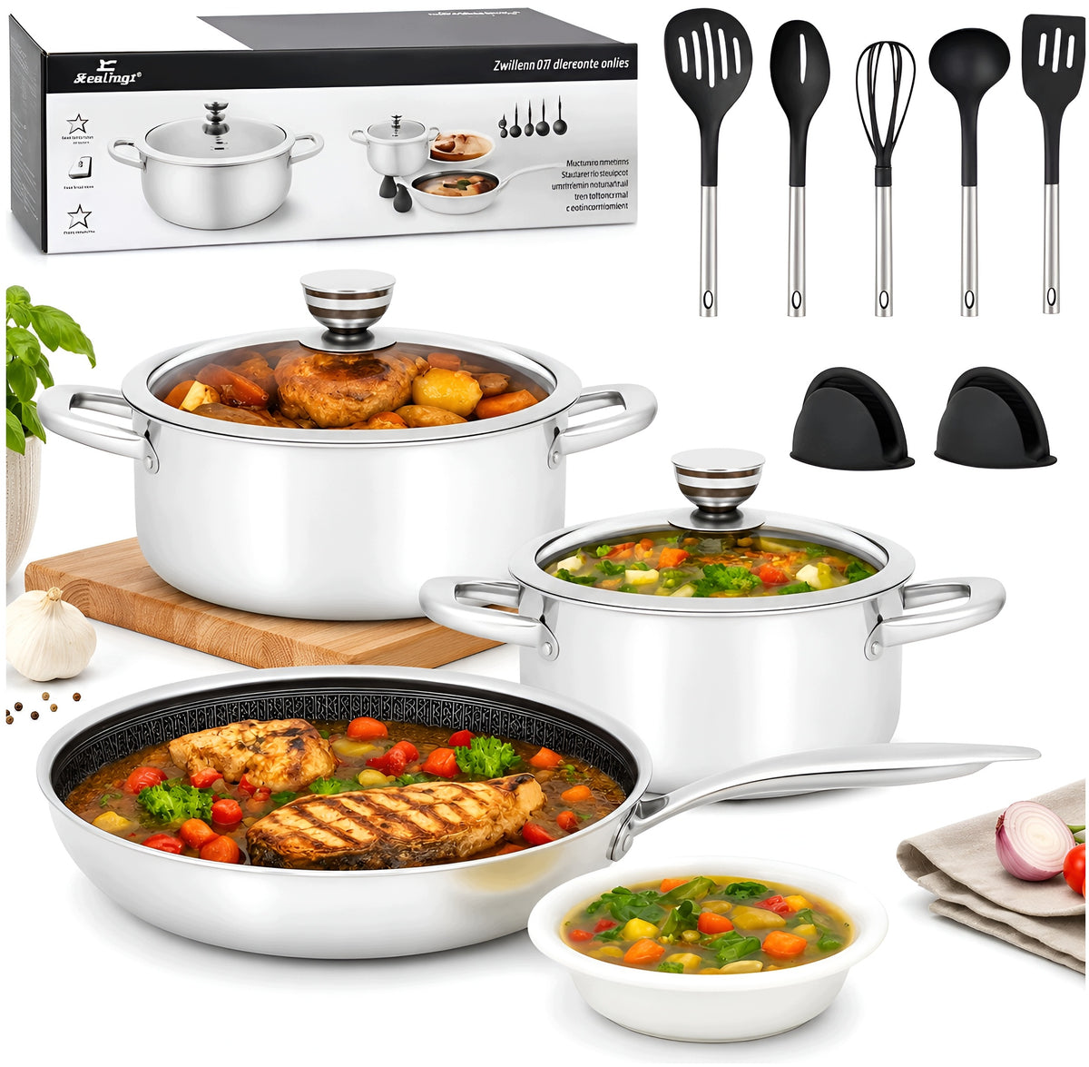 SET OF POTS GAS INDUCTION LARGE SET OF POTS FRYING PAN 12EL. L34331