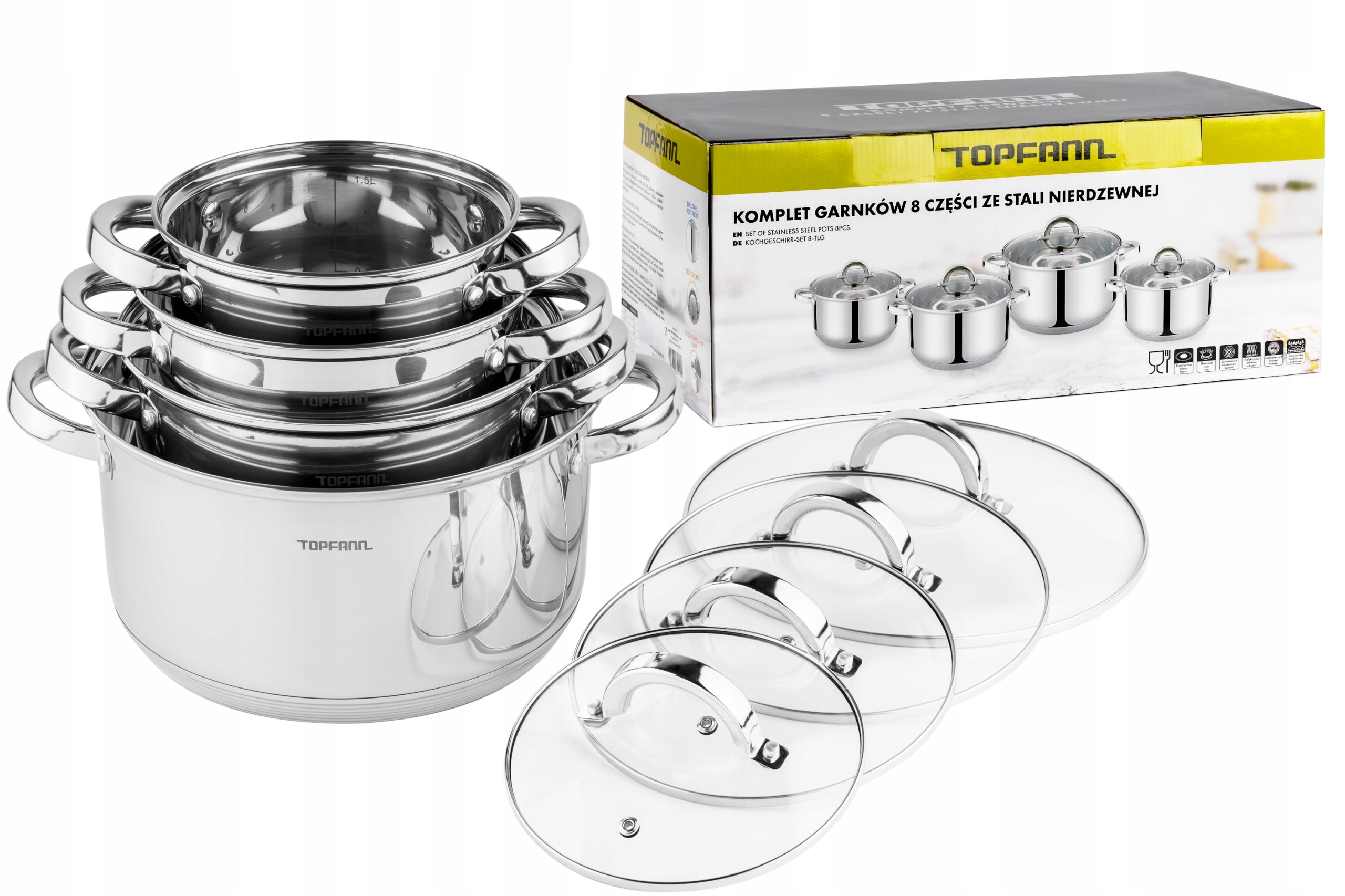 SET OF POTS INDUCTION 8 EL SET FOR GAS POTS LARGE STEEL TOPFANN