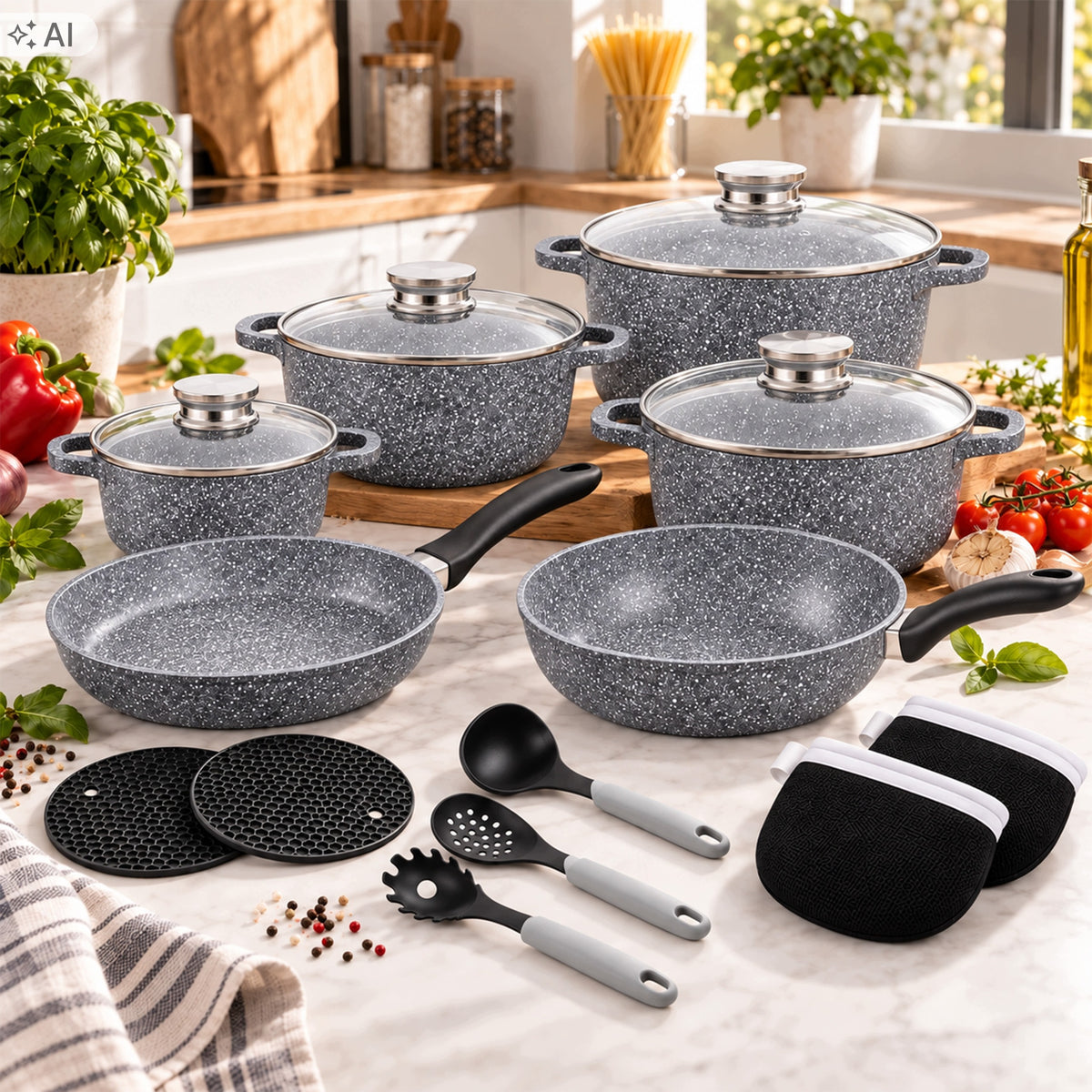 SET OF POTS INDUCTION FOR GAS MARBLE SET OF PANS POT 11L LIDS Manufacturer code 8881