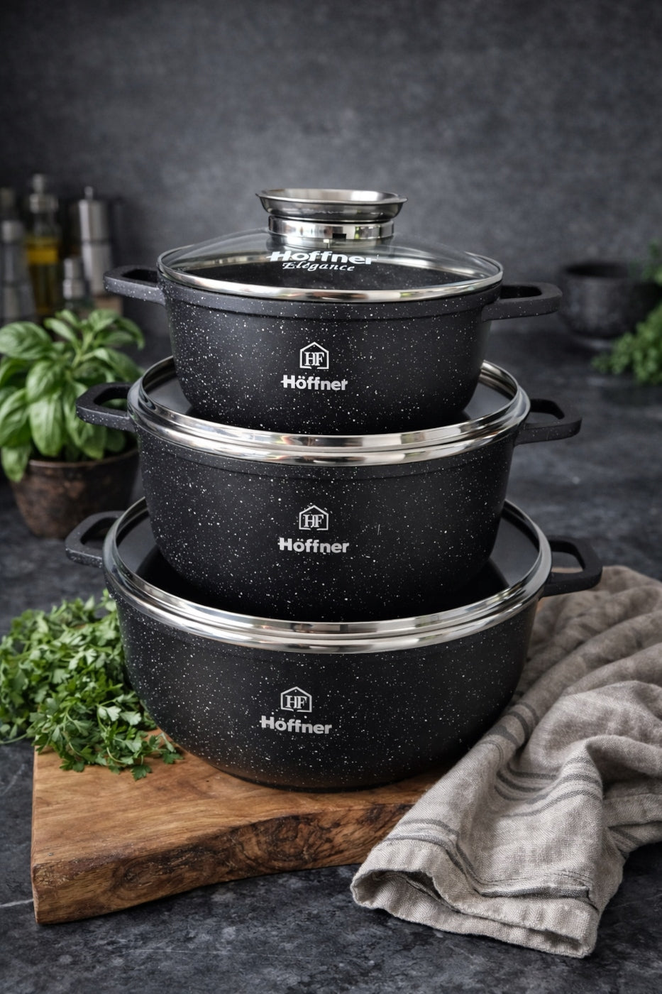 SET OF POTS INDUCTION / GAS MARBLE POTS SET 8 EL Ø16/20/24/28 cm Material aluminum