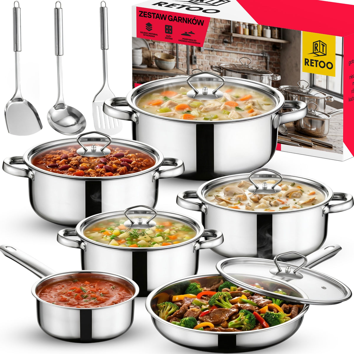 SET OF POTS INDUCTION GAS SET OF 15 ELEMENTS STAINLESS STEEL ACCESSORIES
