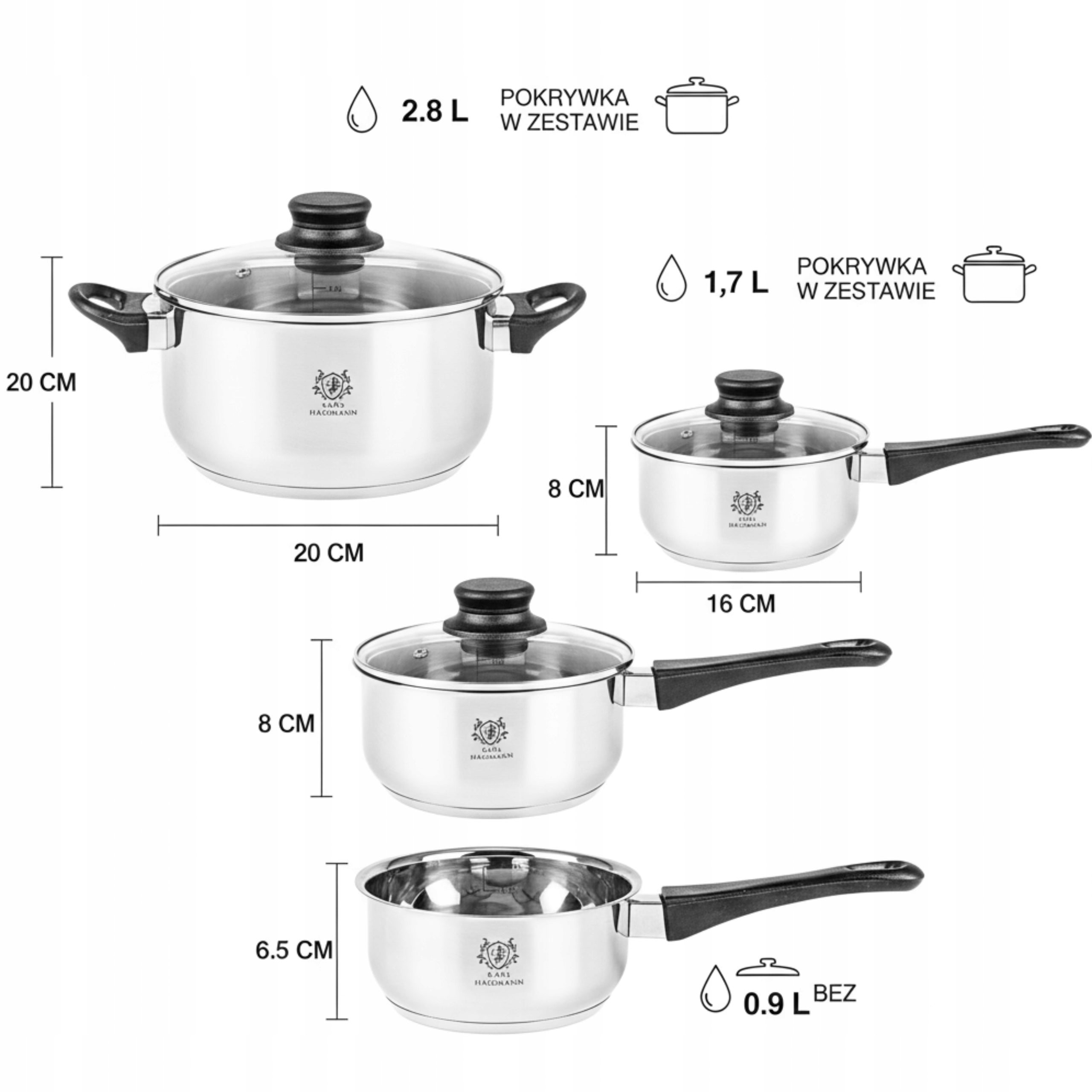 SET OF POTS INDUCTION GAS SET OF POTS SAUCEPAN 6EL. STAINLESS STEEL 18/0 Brand Karl Hausmann