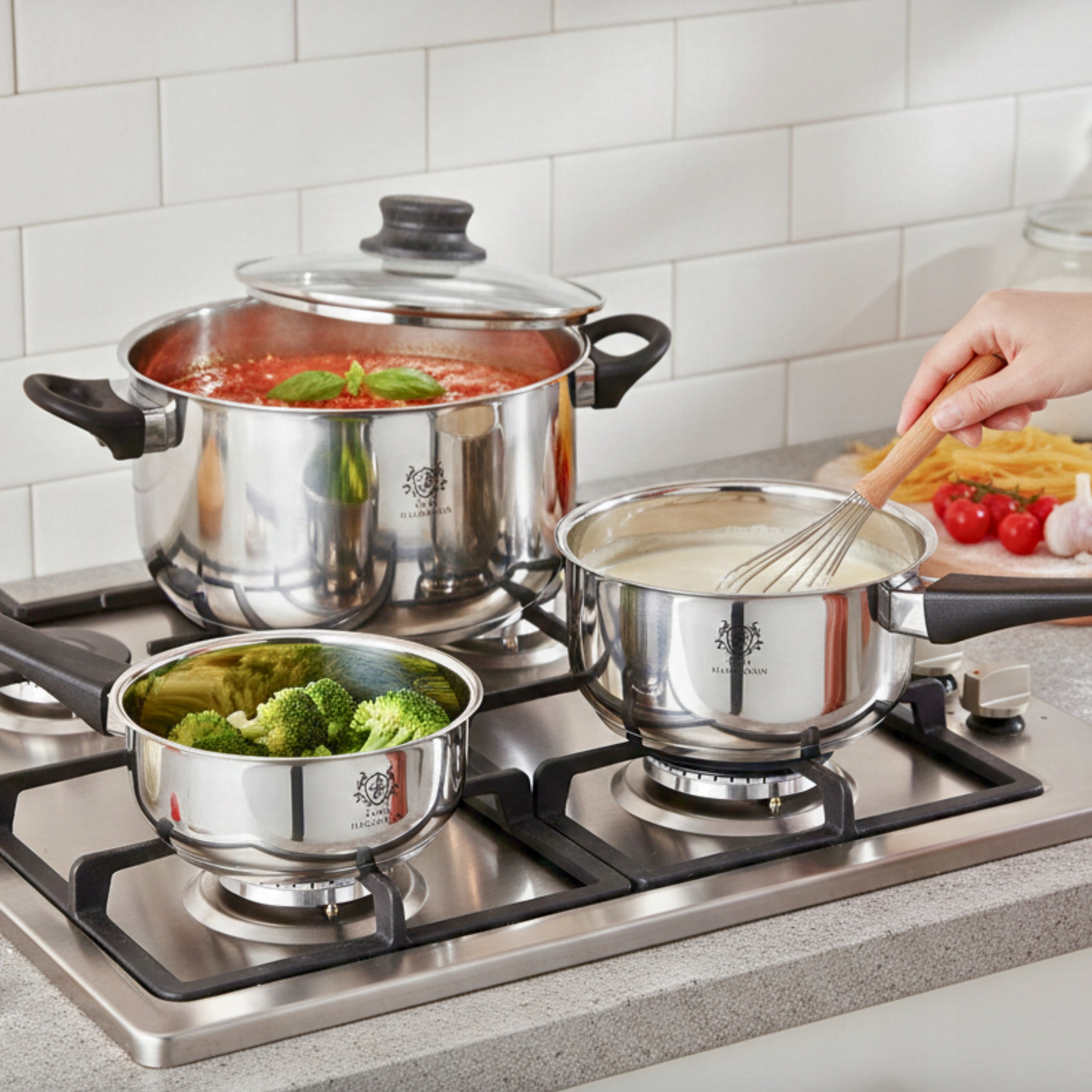 SET OF POTS INDUCTION GAS SET OF POTS SAUCEPAN 6EL. STAINLESS STEEL 18/0 Manufacturer code HASU88