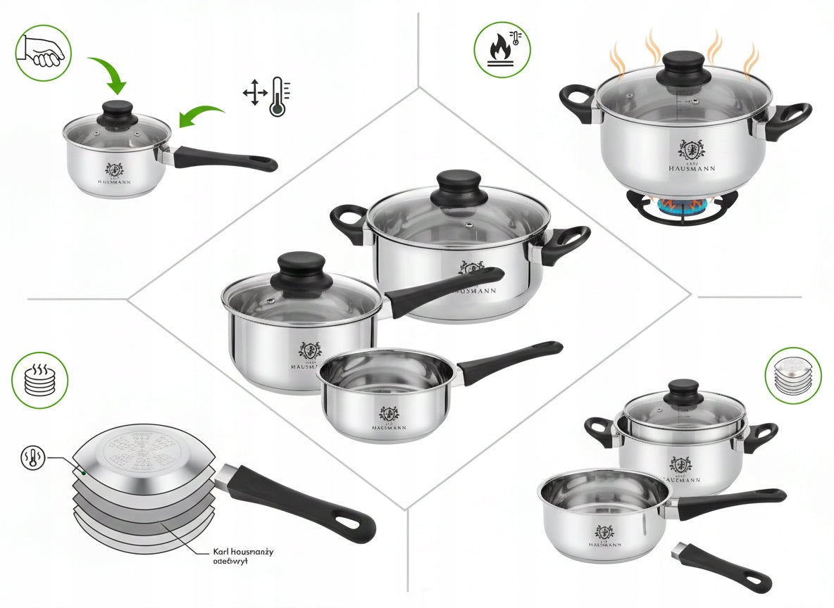 SET OF POTS INDUCTION GAS SET OF POTS SAUCEPAN 6EL. STAINLESS STEEL 18/0 Number of items in the set 6