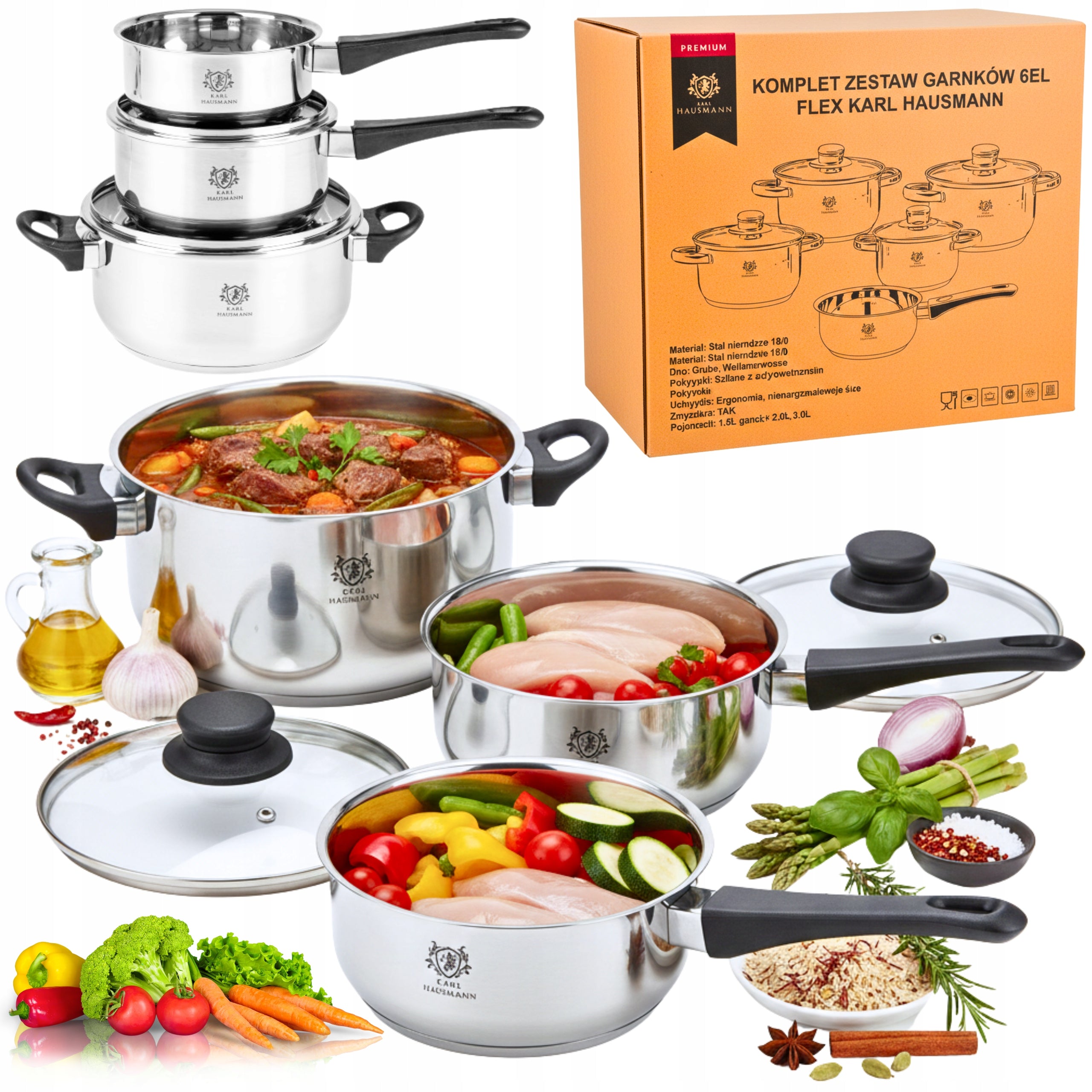 SET OF POTS INDUCTION GAS SET OF POTS SAUCEPAN 6EL. STAINLESS STEEL 18/0