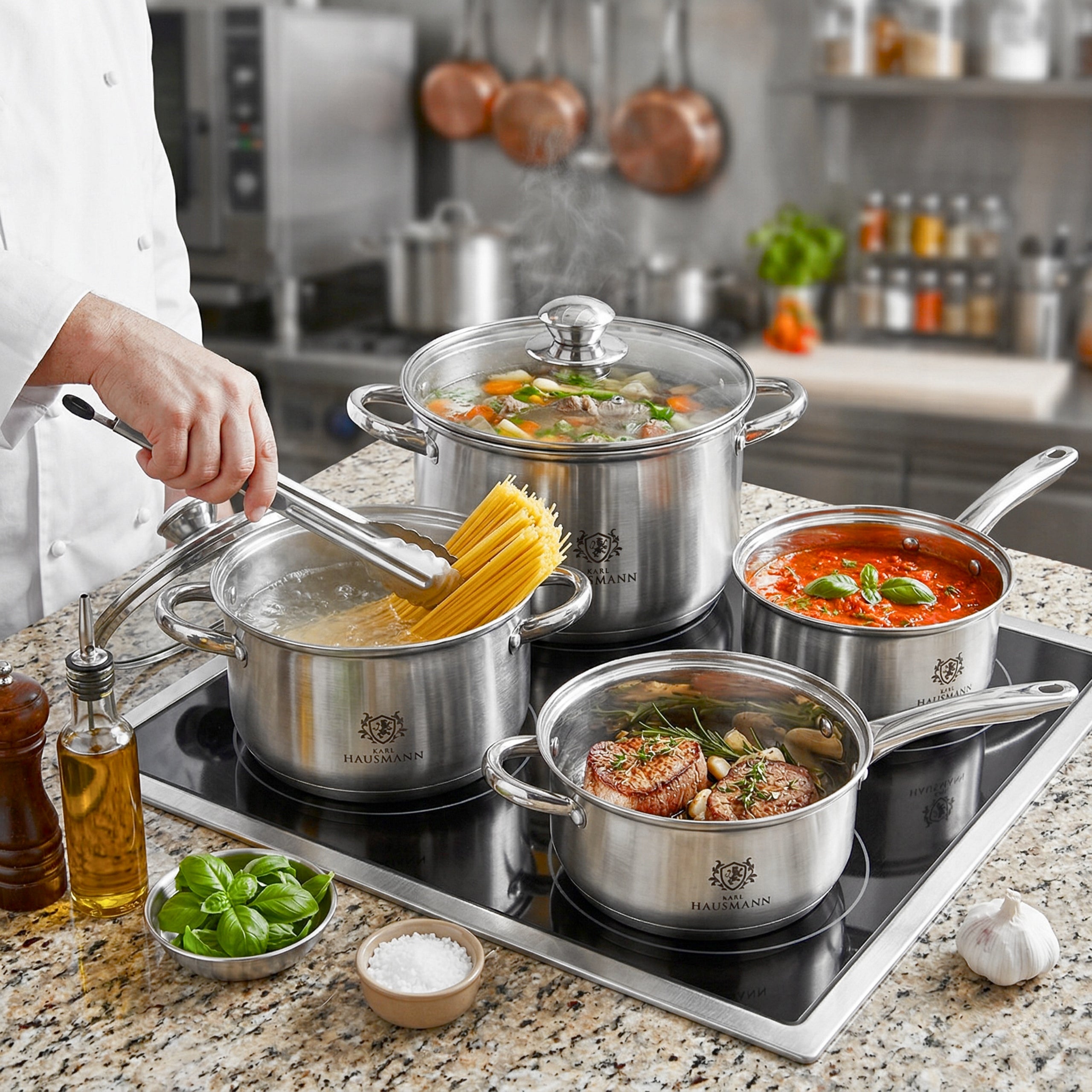 SET OF POTS INDUCTION GAS SET OF POTS ZINCO 8EL. STAINLESS STEEL 18/0 Brand Karl Hausmann