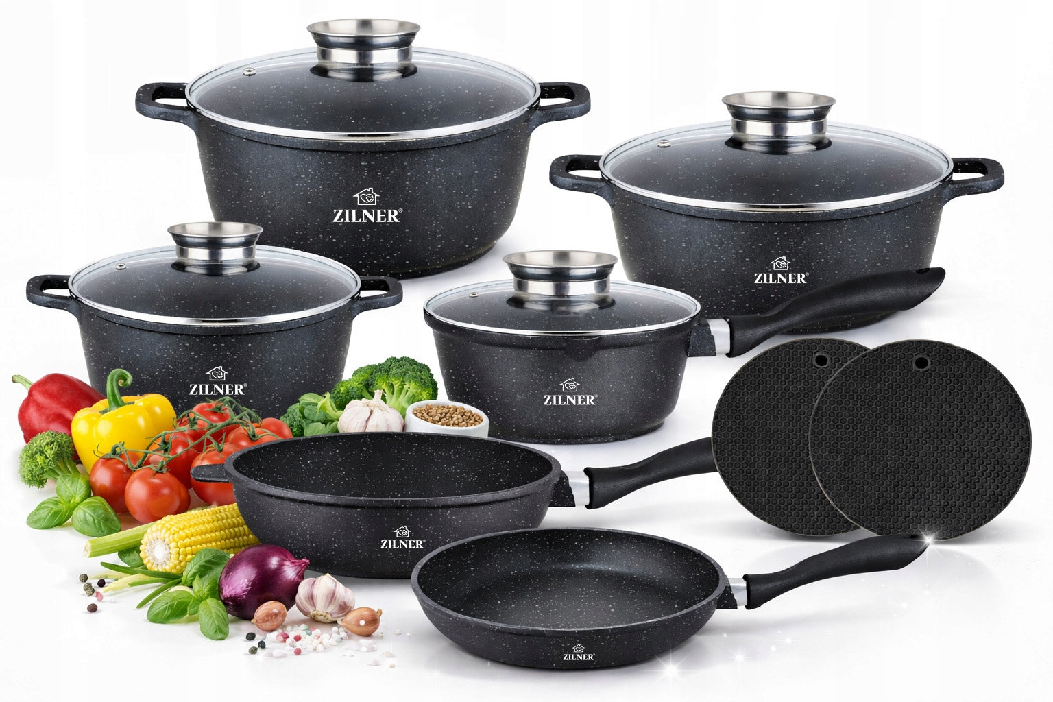 SET OF POTS INDUCTION SET OF POTS GAS PAN MARBLE LIDS 12EL Packaging status original