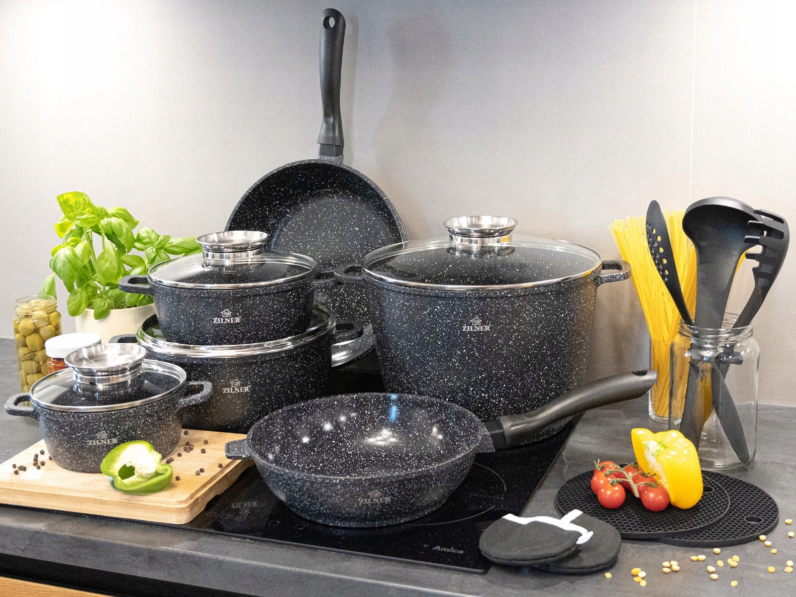 SET OF POTS INDUCTION SET OF POTS GAS PAN MARBLE LIDS 17EL Manufacturer code Zestaw Garnków Marmurowych HB-43