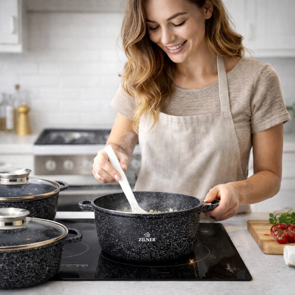 SET OF POTS INDUCTION SET OF POTS GAS PAN MARBLE LIDS 17EL Material aluminum