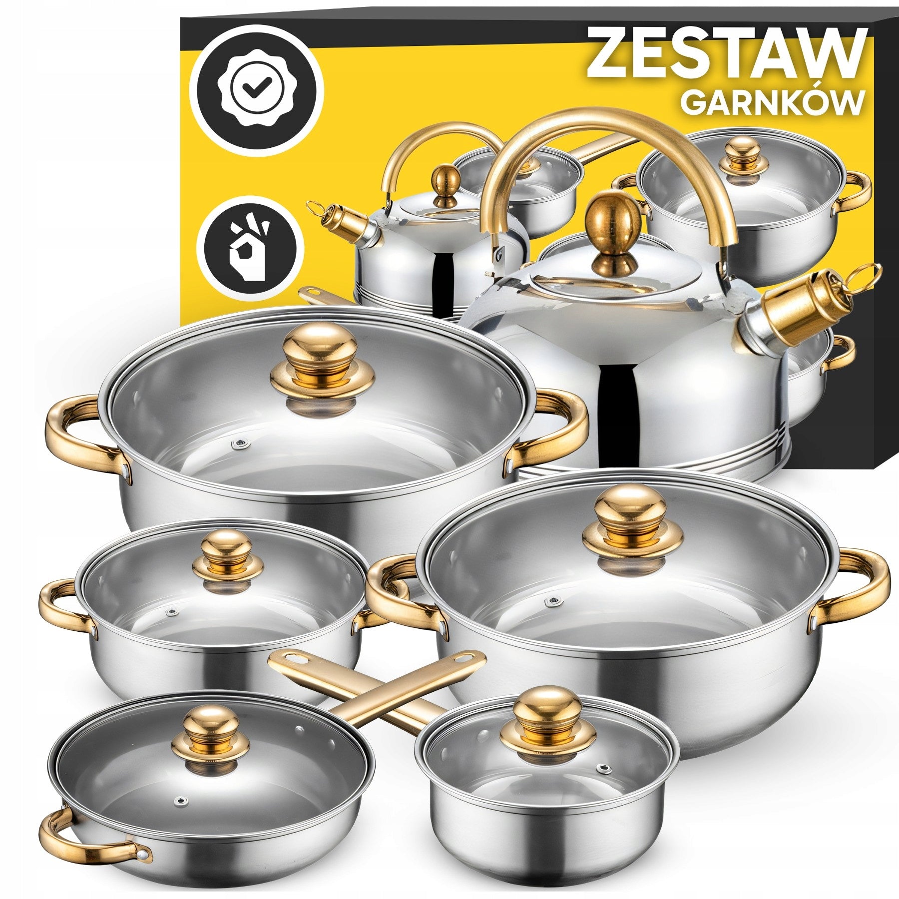 SET OF POTS KETTLE + FRYING PAN + LIDS 11 EL. KITCHEN GAS INDUCTION Manufacturer code OR200