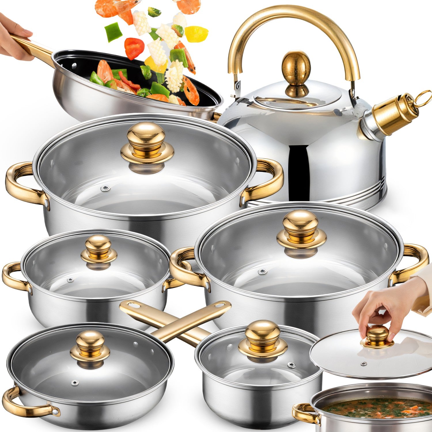 SET OF POTS KETTLE + FRYING PAN + LIDS 11 EL. KITCHEN GAS INDUCTION