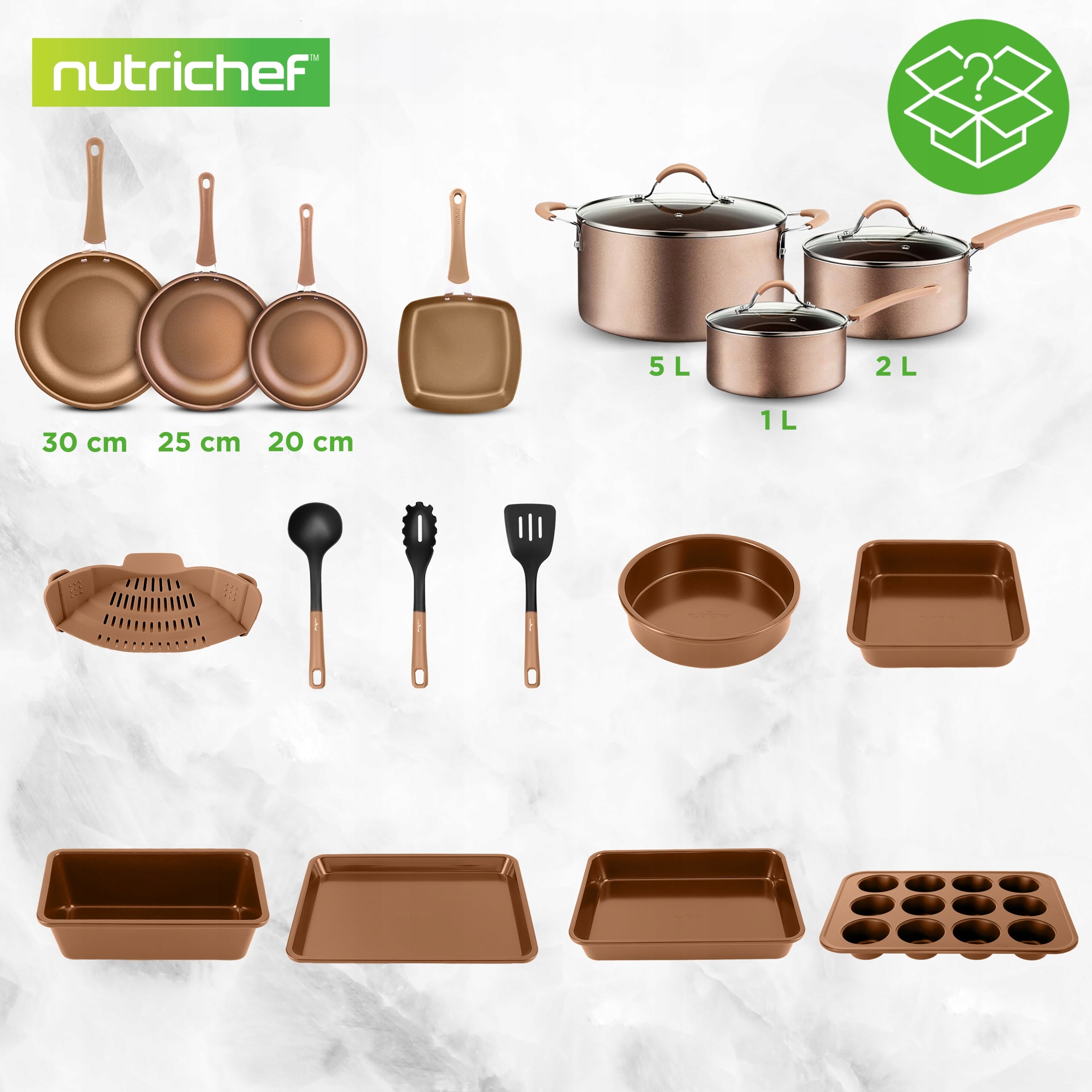 SET OF POTS LARGE 20 ELEMENTS INDUCTION SET OF PANS SHEET METAL NUTRICHEF Product weight with unit packaging 0.15 kg