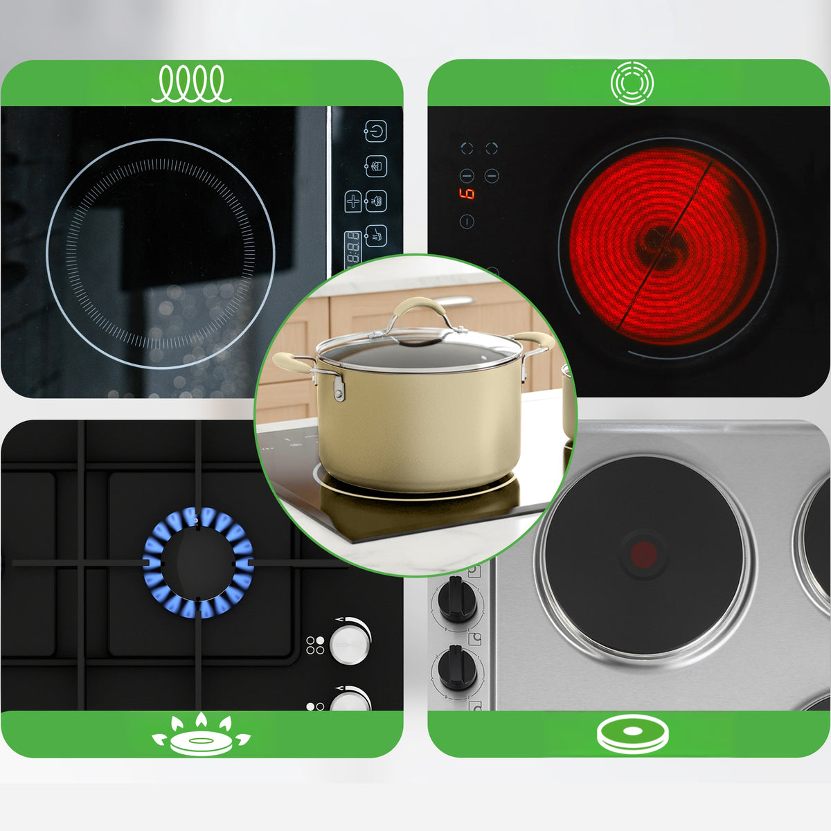 SET OF POTS PANS KITCHEN UTENSILS POTS INDUCTION GAS 20 EL BEIGE Manufacturer code NCCW20SBG