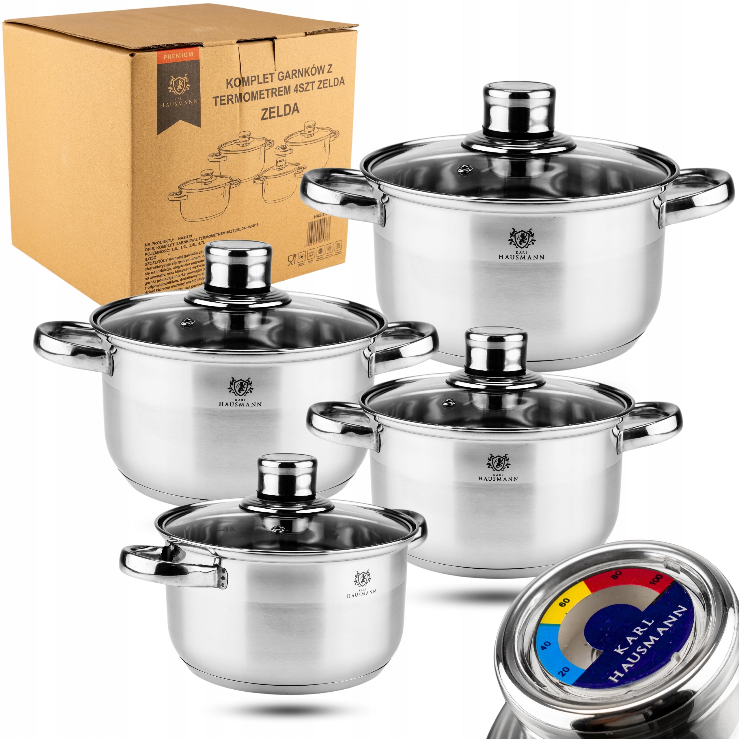 SET OF POTS WITH THERMOMETER INDUCTION GAS 8el ZELDA STEEL 18/0