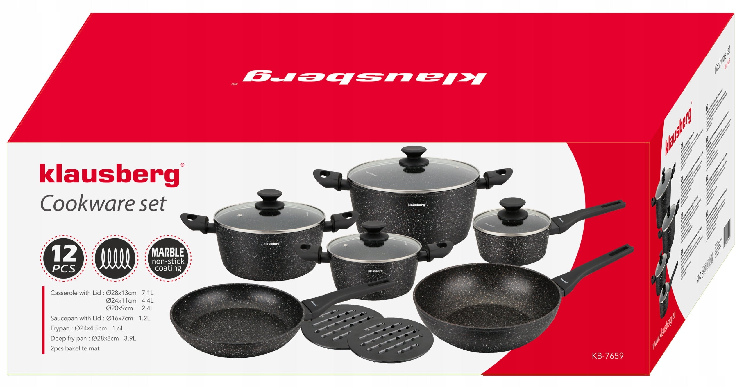SET OF POTS with MARBLE COATING Pots Pan Rondel INDUCTION GAS Brand Klausberg