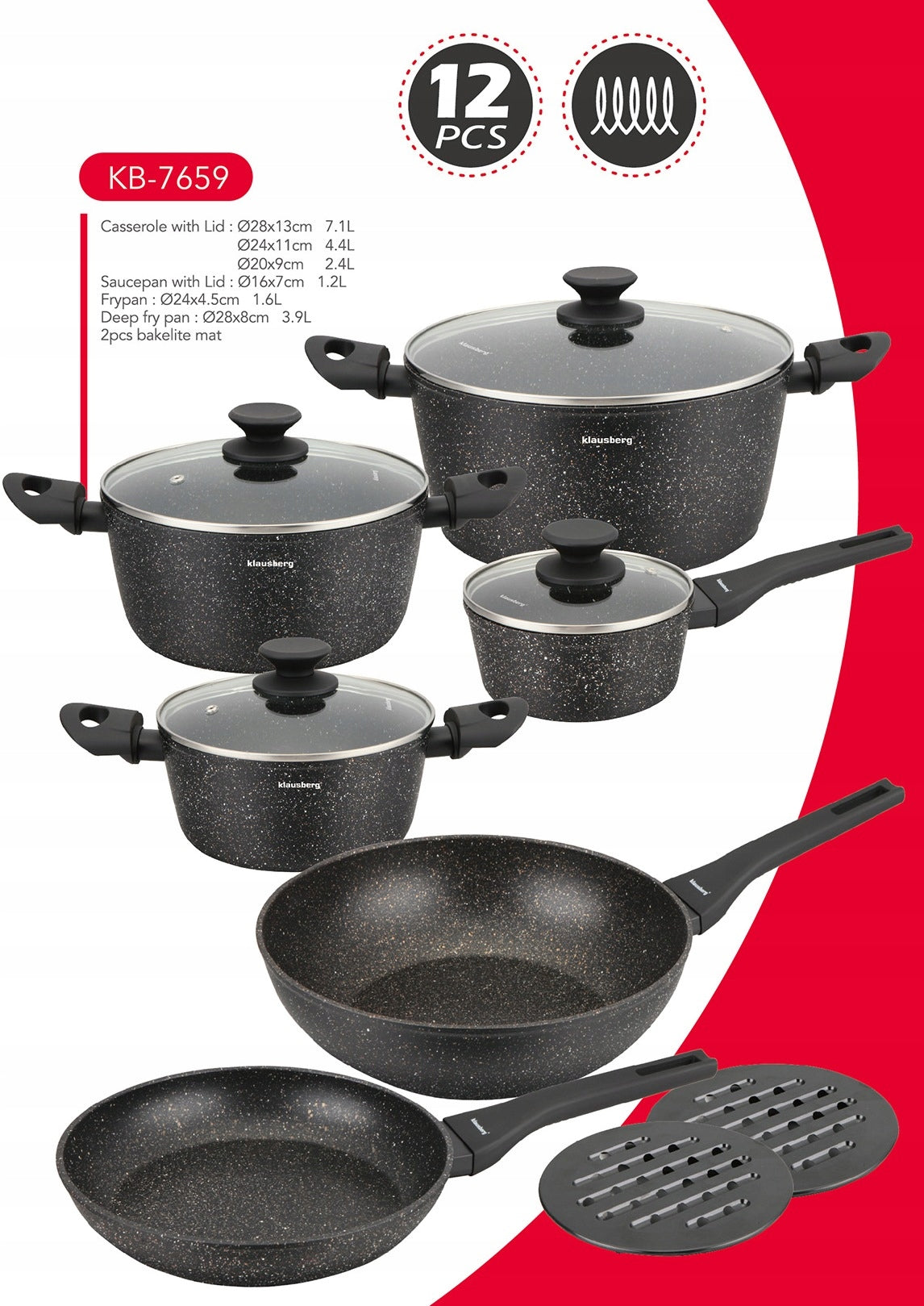SET OF POTS with MARBLE COATING Pots Pan Rondel INDUCTION GAS EAN (GTIN) 5908287276598