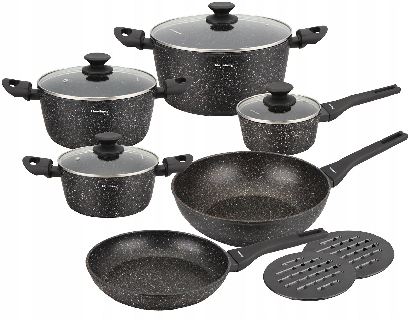 SET OF POTS with MARBLE COATING Pots Pan Rondel INDUCTION GAS