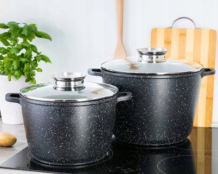 SET OF POTS with lid MARBLE GAS INDUCTION 6L / 10L BLACK Brand Edenberg
