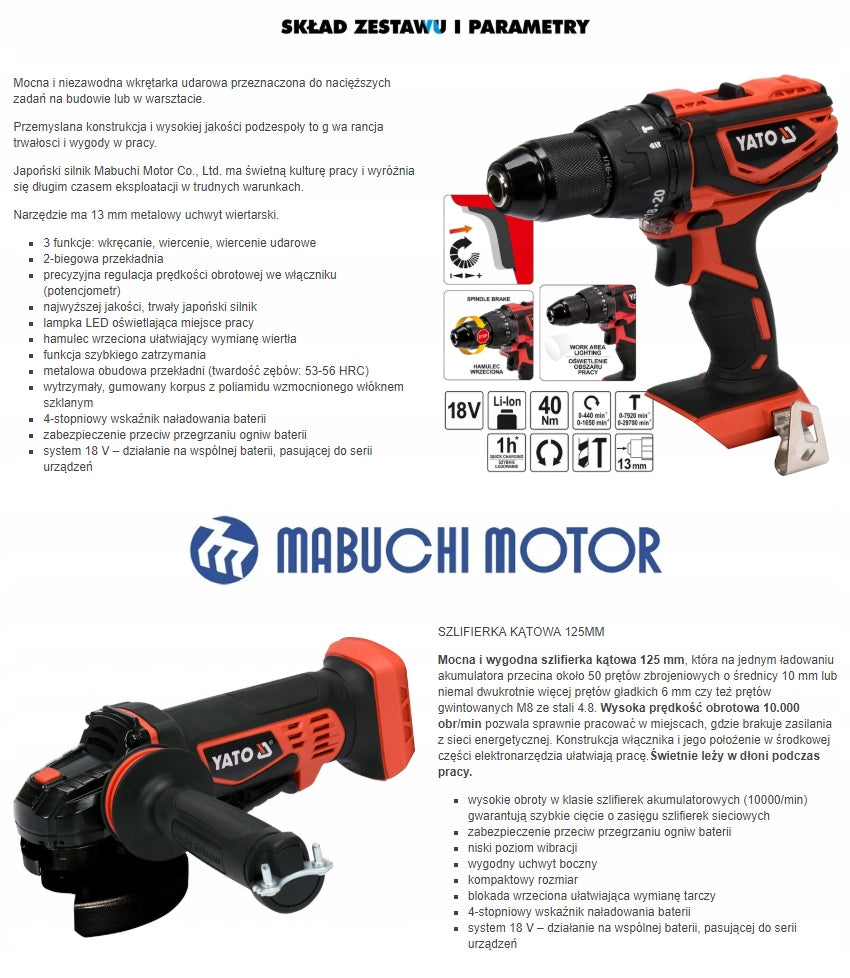 SET OF POWER TOOLS AKU 18V 25ELE +4x3AH +TROLLEY Brand Yato