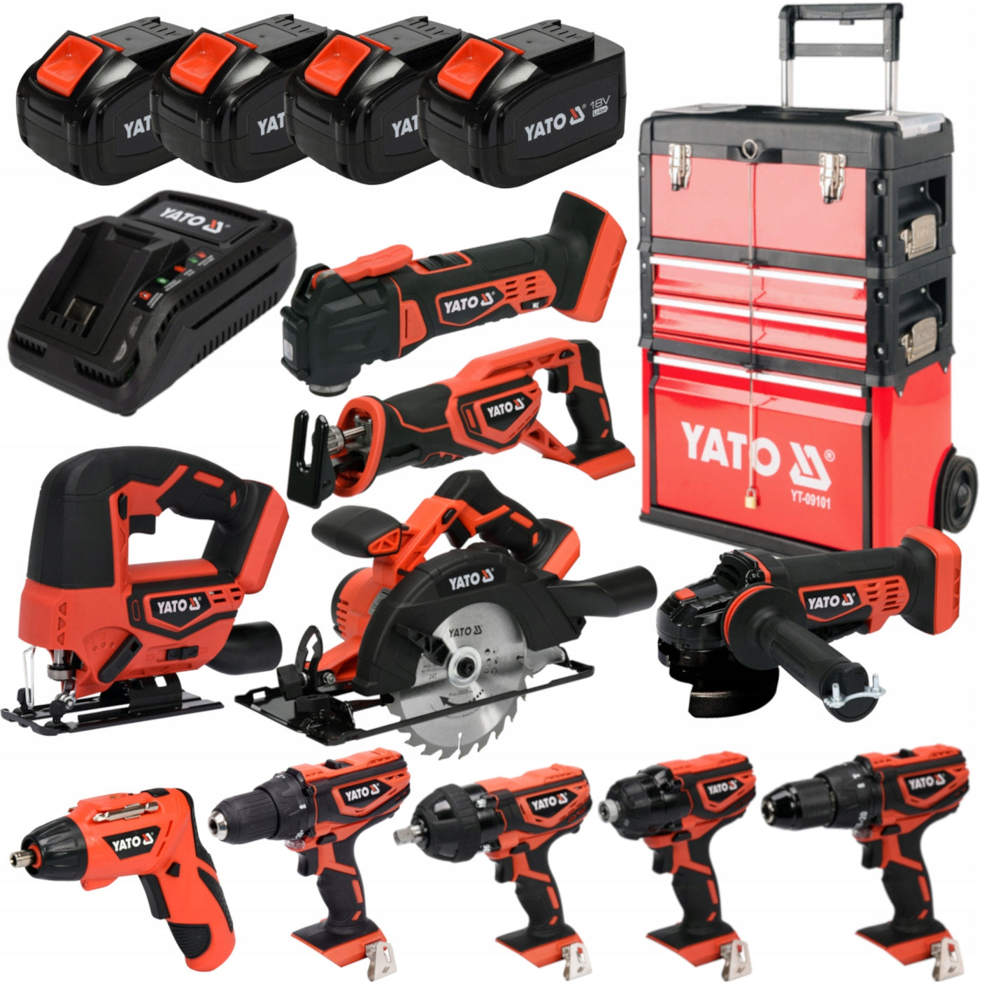 SET OF POWER TOOLS AKU 18V 25ELE +4x3AH +TROLLEY