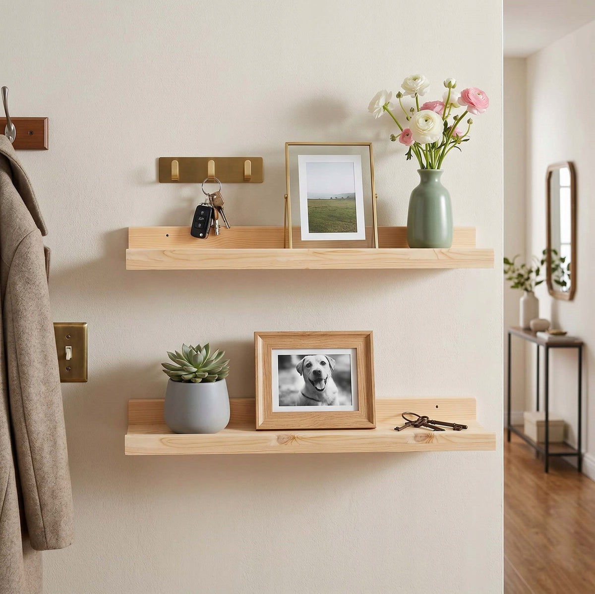 SET OF SHELVES 2 pcs SHELF 50cm HANGING WOOD FOR LIVING ROOM KITCHEN FOR BOOKS x2 Brand Springos