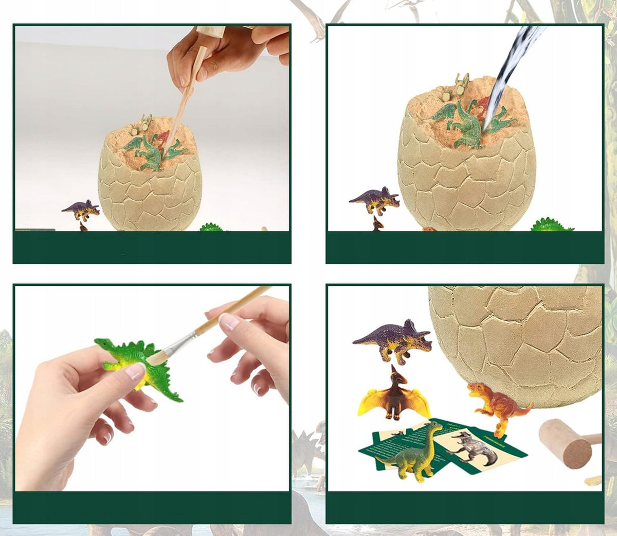 SET OF SMALL ARCHAEOLOGIST EGG XXL WITH DINOSAURS + WOODEN TOOLS Packaging status original