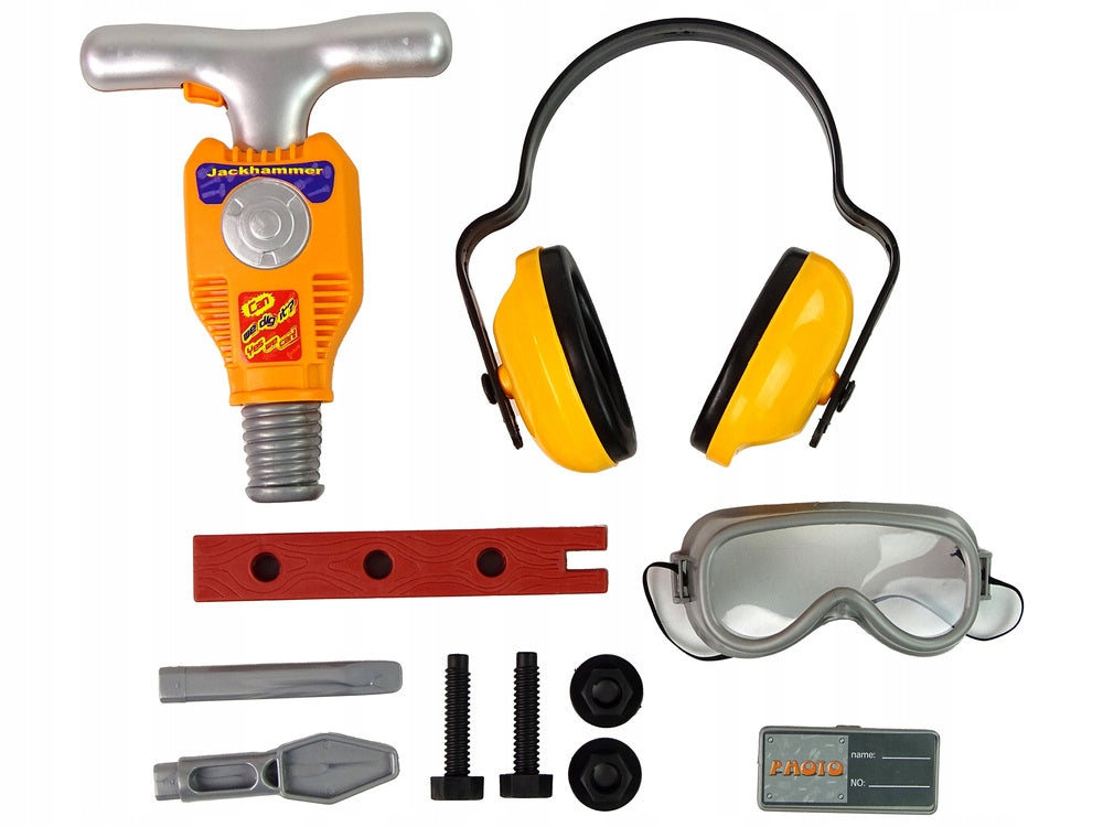 SET OF SMALL DIY TOOL HAMMER PNEUMATIC GLASSES HEADPHONES Brand LEAN Toys