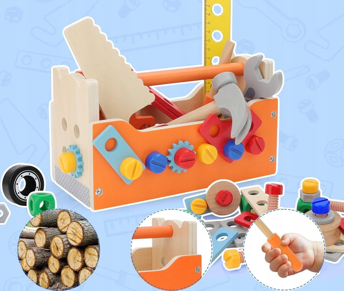 SET OF SMALL DIY WOODEN MONTESSORI TOOLS GIFT 124x Packaging status original