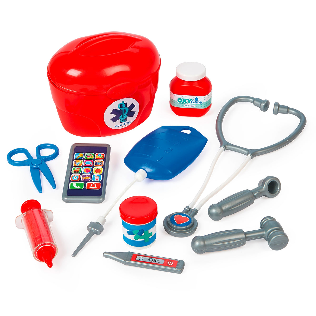 SET OF SMALL DOCTOR'S TROLLEY DOCTOR STETHOSCOPE THERMOMETER 12 ELEMENT. EAN (GTIN) 3280250019022