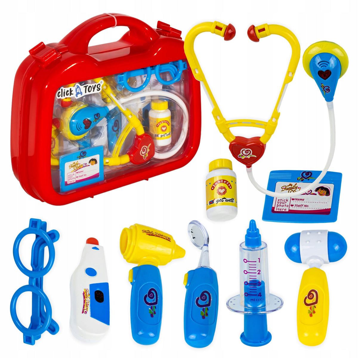 SET OF SMALL DOCTOR STETHOSCOPE SYRINGE THERMOMETER SUITCASE FOR CHILDREN