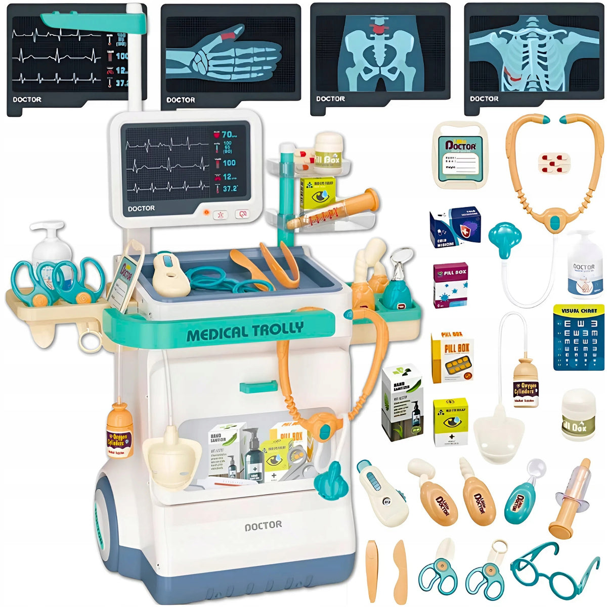SET OF SMALL DOCTOR STROLLER DOCTOR EKG INTERACTIVE FOR CHILDREN XXL 26 EL Role doctor