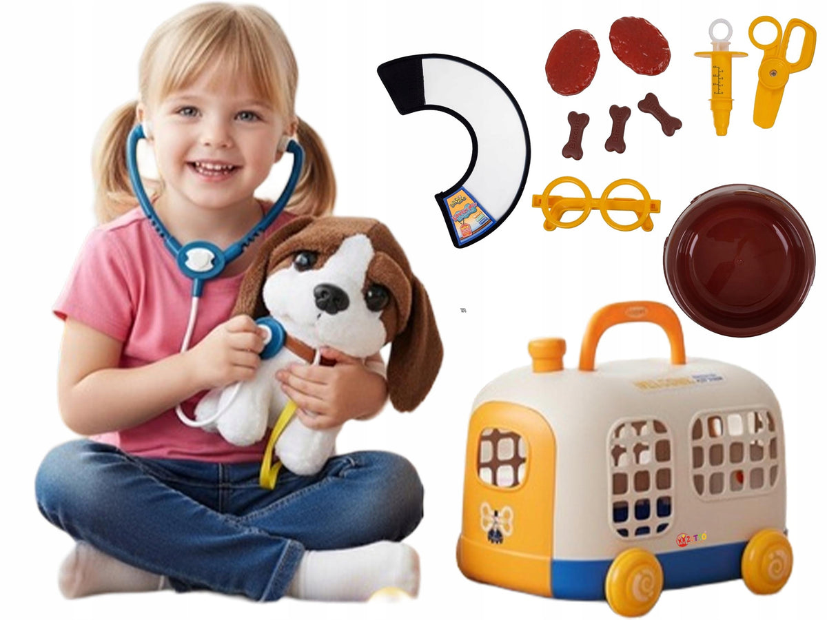 SET OF SMALL DOCTOR VETERINARIAN SUITCASE DOG PLUSH ACCESSORIES